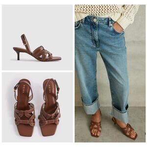 Reiss Nina Womens Brown Leather Kitten heel Strappy Open Toe Sandals Size 7.5